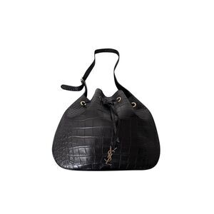 Saint Laurent Medium Paris VII Hobo Croc Effect Bag in Black Leather